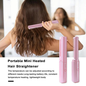 2-in-1 Wireless Professional Hair Straightener Curler Comb Fast Heating Negative Ion