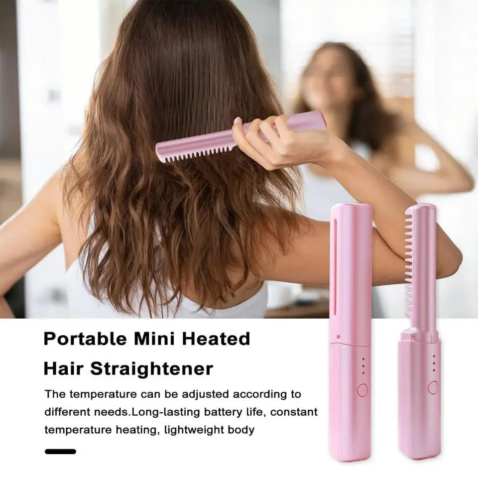 2-in-1 Wireless Professional Hair Straightener Curler Comb Fast Heating Negative Ion