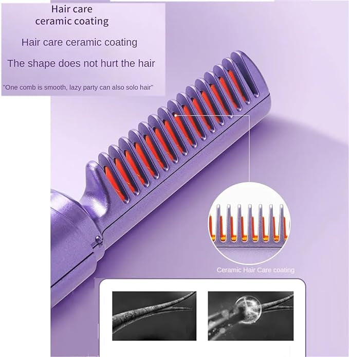 2-in-1 Wireless Professional Hair Straightener Curler Comb Fast Heating Negative Ion